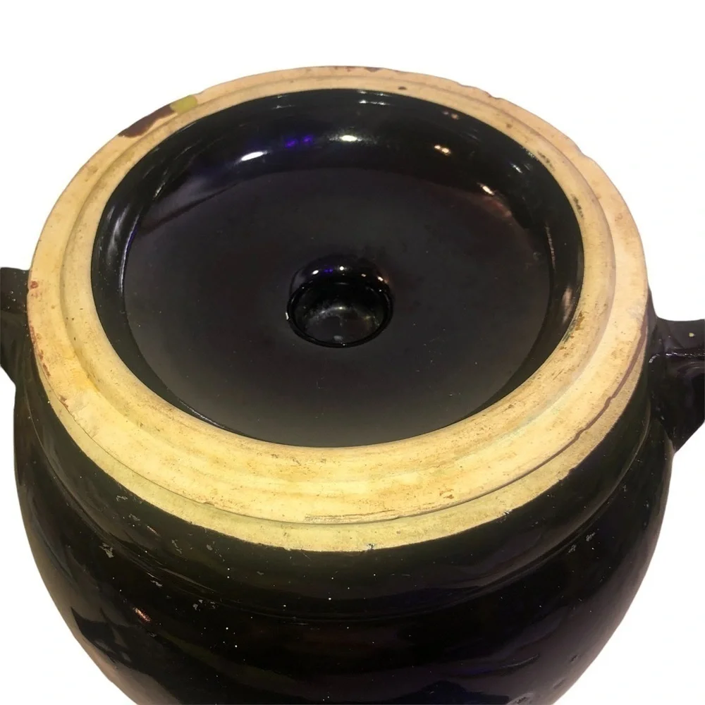Vintage Crock Cookie Jar, Bean Pot & Lid, Cold Paint Floral